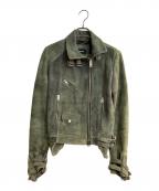 DIESELディーゼル）の古着「ゴートスキンスウェードライダースジャケット」｜グリーン