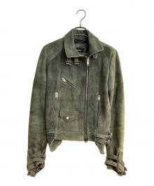 DIESEL（ディーゼル）の古着「ゴートスキンスウェードライダースジャケット」｜グリーン