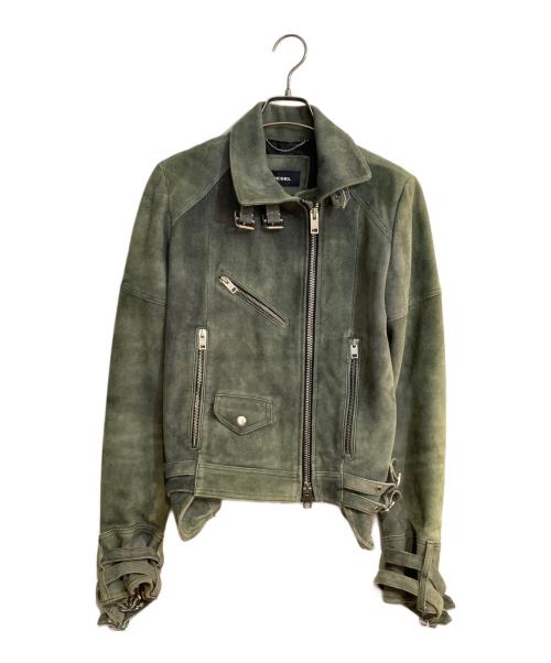 DIESEL（ディーゼル）DIESEL (ディーゼル) ゴートスキンスウェードライダースジャケット グリーン サイズ:Sの古着・服飾アイテム