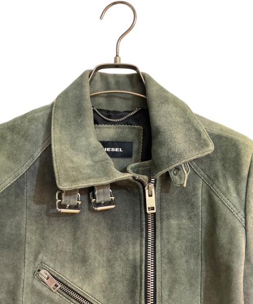 DIESEL（ディーゼル）DIESEL (ディーゼル) ゴートスキンスウェードライダースジャケット グリーン サイズ:Sの古着・服飾アイテム