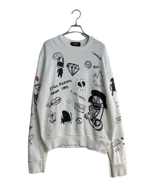 DSQUARED2（ディースクエアード）DSQUARED2 (ディースクエアード) アートプリントスウェット ホワイト サイズ:Ｌの古着・服飾アイテム