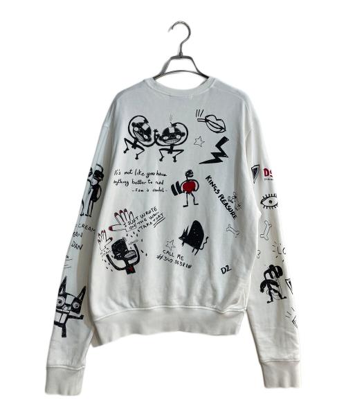 DSQUARED2（ディースクエアード）DSQUARED2 (ディースクエアード) アートプリントスウェット ホワイト サイズ:Ｌの古着・服飾アイテム