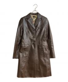 Paul Smith BLACK（ポールスミスブラック）の古着「ステッチデザインレザーAラインロングコート」｜ブラウン
