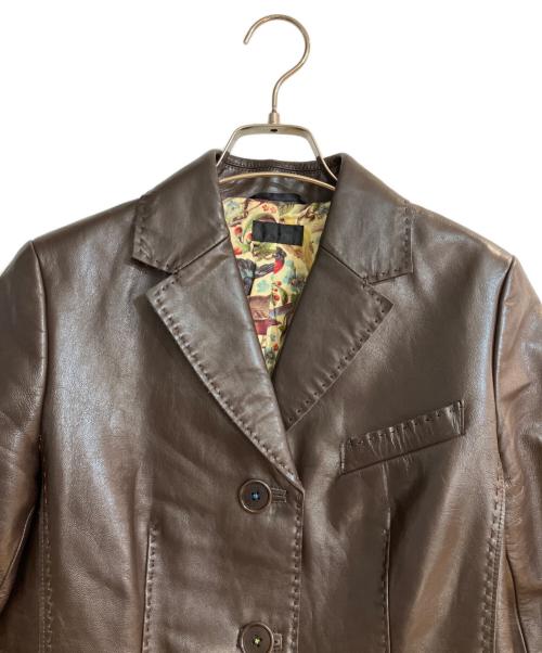 Paul Smith BLACK（ポールスミスブラック）Paul Smith BLACK (ポールスミスブラック) ステッチデザインレザーAラインロングコート ブラウン サイズ:42の古着・服飾アイテム