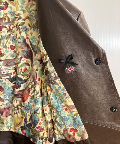 Paul Smith BLACK（ポールスミスブラック）Paul Smith BLACK (ポールスミスブラック) ステッチデザインレザーAラインロングコート ブラウン サイズ:42の古着・服飾アイテム