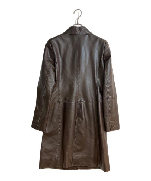 Paul Smith BLACK（ポールスミスブラック）Paul Smith BLACK (ポールスミスブラック) ステッチデザインレザーAラインロングコート ブラウン サイズ:42の古着・服飾アイテム