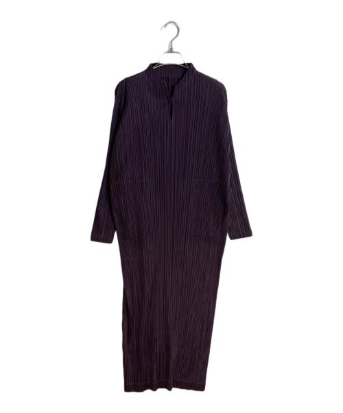 PLEATS PLEASE（プリーツプリーズ）PLEATS PLEASE (プリーツプリーズ) スタンドカラープリーツミディドレス パープル サイズ:3の古着・服飾アイテム
