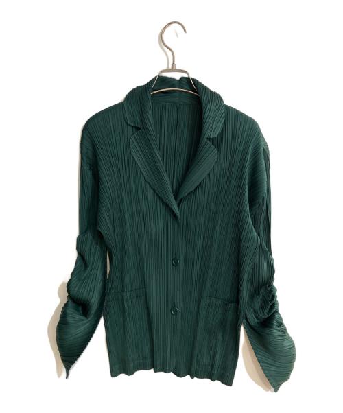 PLEATS PLEASE（プリーツプリーズ）PLEATS PLEASE (プリーツプリーズ) 変形プリーツジャケット グリーン サイズ:4の古着・服飾アイテム