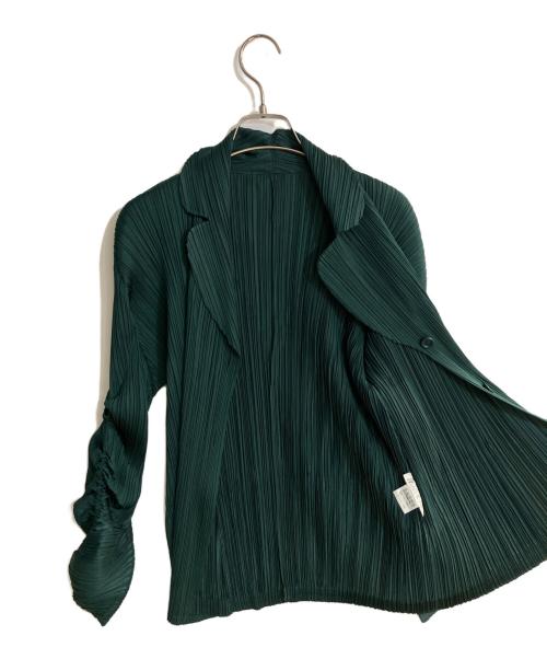 PLEATS PLEASE（プリーツプリーズ）PLEATS PLEASE (プリーツプリーズ) 変形プリーツジャケット グリーン サイズ:4の古着・服飾アイテム