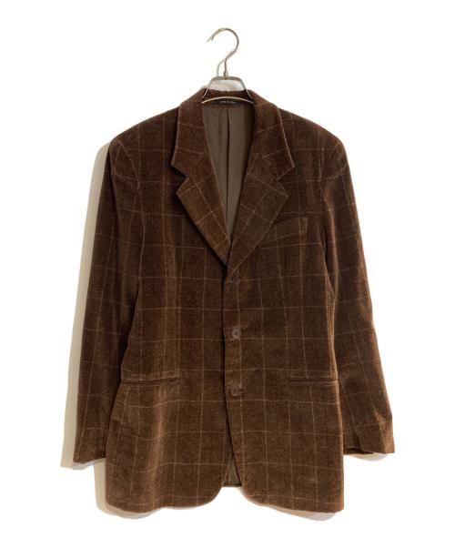 EMPORIO ARMANI（エンポリオ アルマーニ）EMPORIO ARMANI (エンポリオ アルマーニ) 90'sベロア3Bチェックテーラードジャケット ブラウン サイズ:46の古着・服飾アイテム