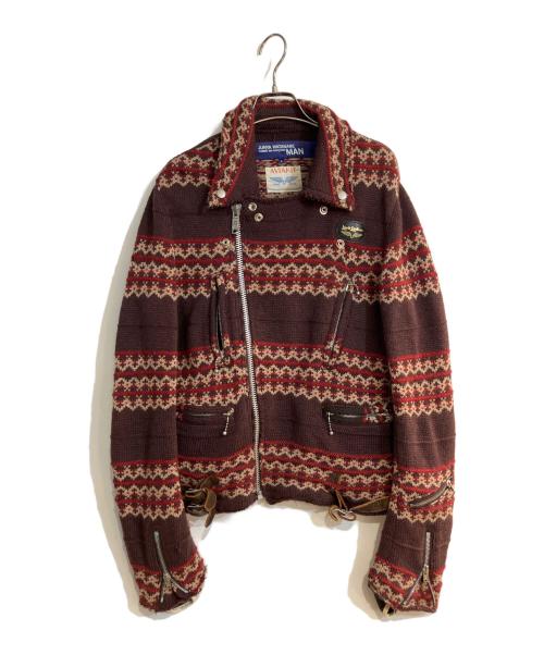 COMME des GARCONS JUNYA WATANABE MAN（コム デ ギャルソン ジュンヤ ワタナベ マン）COMME des GARCONS JUNYA WATANABE MAN (コム デ ギャルソン ジュンヤ ワタナベ マン) Lewis Leathers (ルイスレザース) ニットダブルライダースジャケット ブラウン サイズ:Lの古着・服飾アイテム