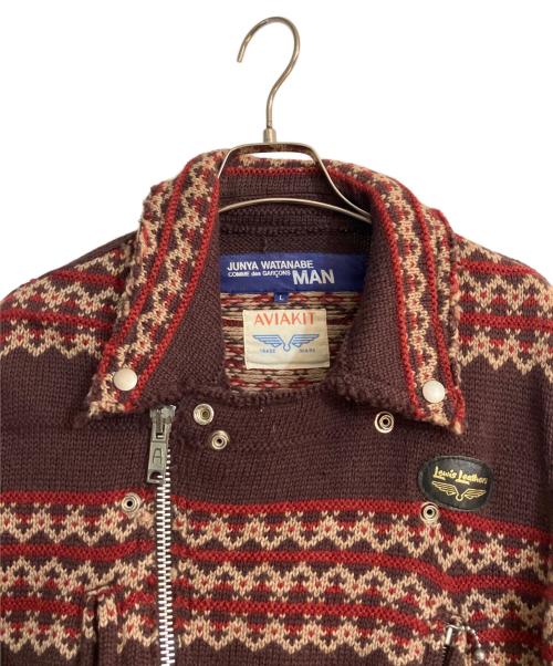 COMME des GARCONS JUNYA WATANABE MAN（コム デ ギャルソン ジュンヤ ワタナベ マン）COMME des GARCONS JUNYA WATANABE MAN (コム デ ギャルソン ジュンヤ ワタナベ マン) Lewis Leathers (ルイスレザース) ニットダブルライダースジャケット ブラウン サイズ:Lの古着・服飾アイテム