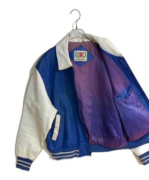 C&C SPORT WEAR（シーアンドシースポーツウェア）C&C SPORT WEAR (シーアンドシースポーツウェア) レザージャケット ブルー×ホワイト サイズ:Ｌの古着・服飾アイテム