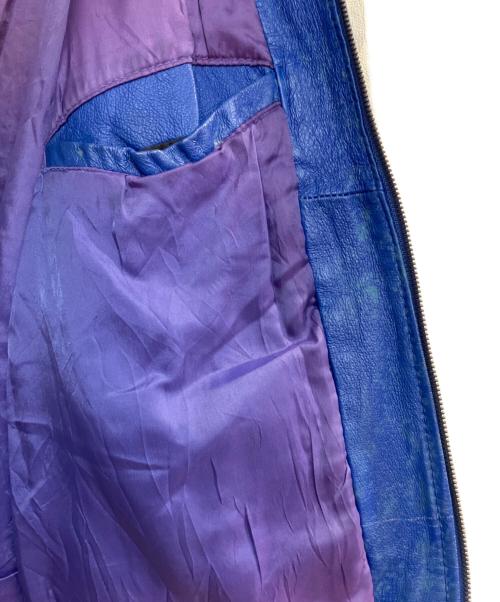 C&C SPORT WEAR（シーアンドシースポーツウェア）C&C SPORT WEAR (シーアンドシースポーツウェア) レザージャケット ブルー×ホワイト サイズ:Ｌの古着・服飾アイテム