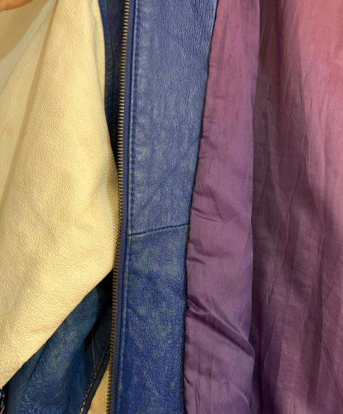 C&C SPORT WEAR（シーアンドシースポーツウェア）C&C SPORT WEAR (シーアンドシースポーツウェア) レザージャケット ブルー×ホワイト サイズ:Ｌの古着・服飾アイテム