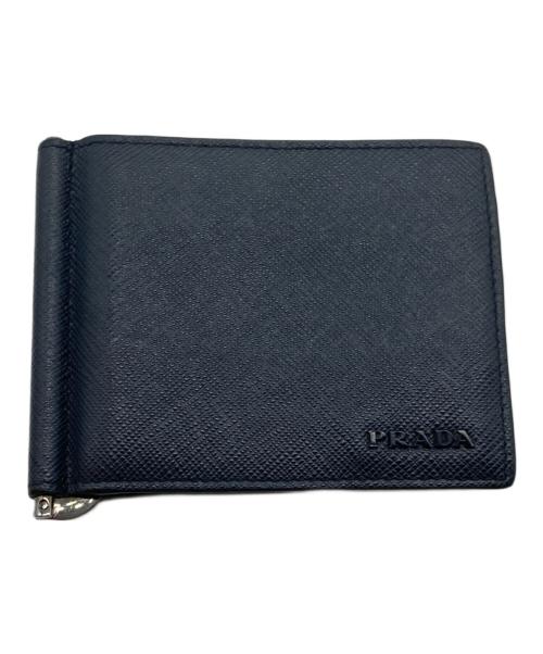 PRADA（プラダ）PRADA (プラダ) サフィアーノレザーマネークリップ ネイビーの古着・服飾アイテム