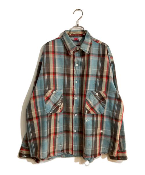 SAINT MICHAEL（セントマイケル）SAINT MICHAEL (セントマイケル) FLANNEL SHIRT CHECK BLUE スカイブルー サイズ:Ｌの古着・服飾アイテム
