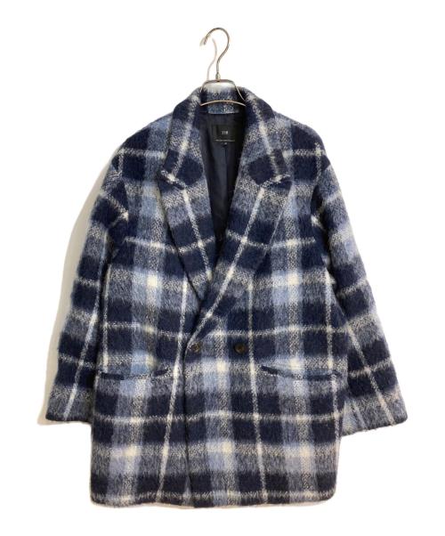 23区（ニジュウサンク）23区 (ニジュウサンク) アルパカシャギーチェックコート ブルー サイズ:48(17REG)の古着・服飾アイテム