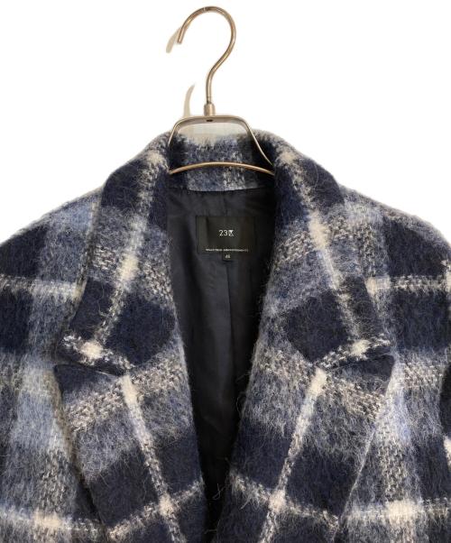 23区（ニジュウサンク）23区 (ニジュウサンク) アルパカシャギーチェックコート ブルー サイズ:48(17REG)の古着・服飾アイテム