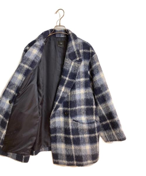 23区（ニジュウサンク）23区 (ニジュウサンク) アルパカシャギーチェックコート ブルー サイズ:48(17REG)の古着・服飾アイテム