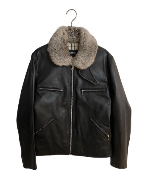 BURBERRY BLACK LABEL（バーバリーブラックレーベル）BURBERRY BLACK LABEL (バーバリーブラックレーベル) ラビットファーラムレザージャケット ブラック サイズ:Mの古着・服飾アイテム