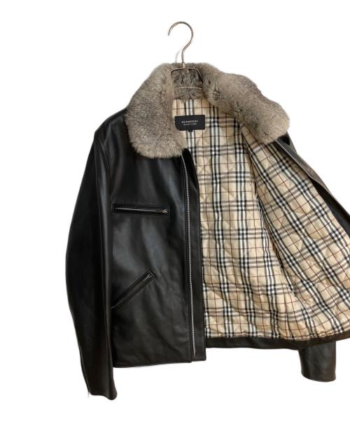 BURBERRY BLACK LABEL（バーバリーブラックレーベル）BURBERRY BLACK LABEL (バーバリーブラックレーベル) ラビットファーラムレザージャケット ブラック サイズ:Mの古着・服飾アイテム