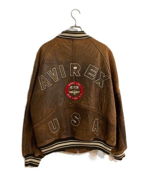 AVIREX（アヴィレックス）AVIREX (アヴィレックス) レザーバーシティジャケット ブラウン サイズ:Sの古着・服飾アイテム