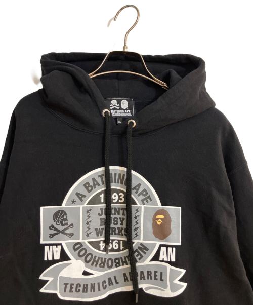 A BATHING APE（アベイシングエイプ）A BATHING APE (アベイシングエイプ) NEIGHBORHOOD (ネイバーフッド) RELAXED FIT PULLOVER HOODIE/リラックス フィット プルオーバー フーディー ブラック サイズ:XLの古着・服飾アイテム