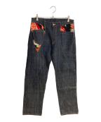 JUVENILE DELINQUENTジュベナイル デリンクエント）の古着「Japanese pattern denim pants」｜インディゴ
