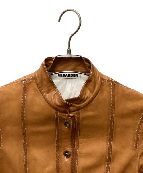 JIL SANDER（ジルサンダー）JIL SANDER (ジルサンダー) マオカラーレザージャケット ブラウン サイズ:34の古着・服飾アイテム