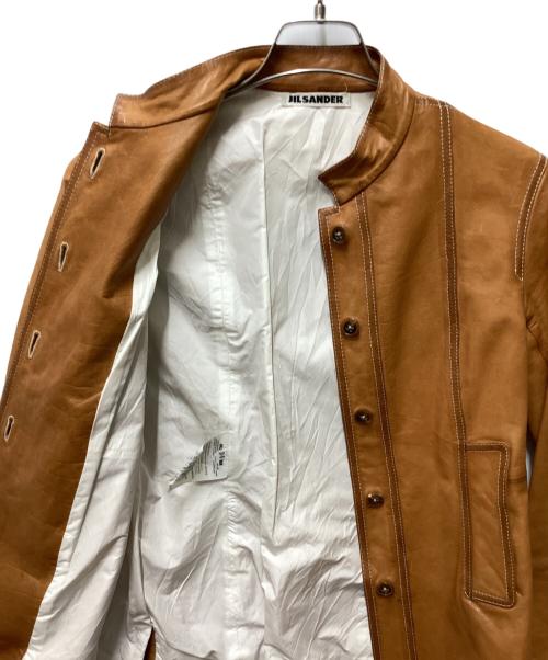 JIL SANDER（ジルサンダー）JIL SANDER (ジルサンダー) マオカラーレザージャケット ブラウン サイズ:34の古着・服飾アイテム