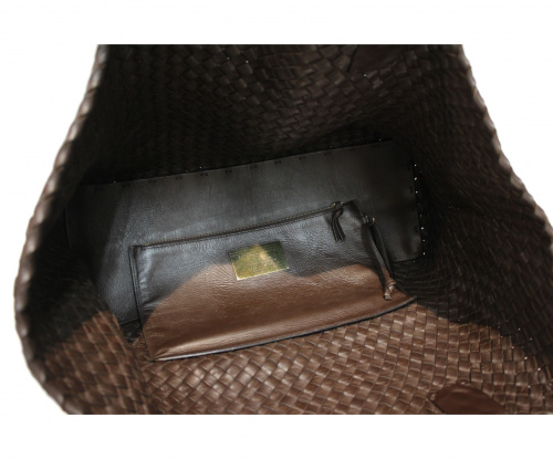 BOTTEGA VENETA（ボッテガベネタ）BOTTEGA VENETA (ボッテガヴェネタ) カバMM イントレチャートトートバッグ ブラウン カバMM 10791307349の古着・服飾アイテム