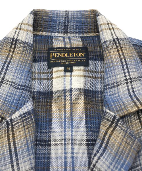 PENDLETON（ペンドルトン）PENDLETON (ペンドルトン) サファリシャツジャケット ブルー×ベージュ サイズ:Mの古着・服飾アイテム