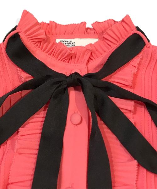 DOUBLE STANDARD CLOTHING（ダブルスタンダードクロージング）DOUBLE STANDARD CLOTHING (ダブルスタンダードクロージング) プリーツシフォンボウタイワンピース　0201-060-192 ピンク サイズ:38の古着・服飾アイテム