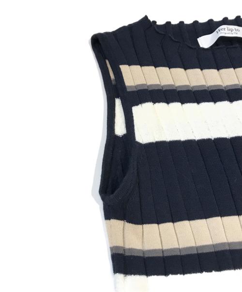 HER LIP TO（ハーリップトゥ）Her lip to (ハーリップトゥ) Cotton Striped Ribbed Knit Dress ネイビー サイズ:Mの古着・服飾アイテム