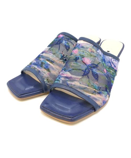 DIANA（ダイアナ）DIANA (ダイアナ) プリント刺繍ヒールパンプス ブルー サイズ:Mの古着・服飾アイテム