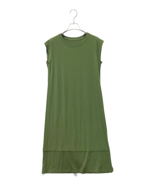 TRUNK HIROKO KOSHINO（トランク ヒロコ コシノ）TRUNK HIROKO KOSHINO (トランク ヒロコ コシノ) ミリオラメントベアIラインワンピース　RSPGW-16190 グリーン サイズ:38の古着・服飾アイテム