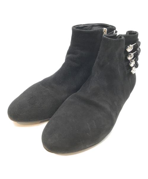 MIU MIU（ミュウミュウ）MIU MIU (ミュウミュウ) ビジュー装飾サイドジップブーツ ブラック サイズ:SIZE 37 1/2の古着・服飾アイテム