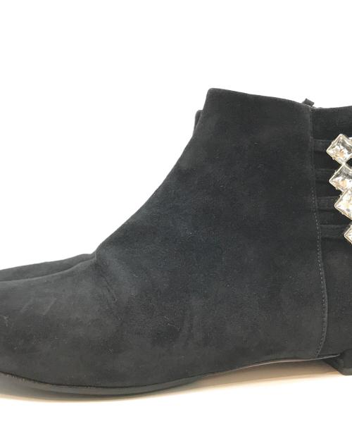 MIU MIU（ミュウミュウ）MIU MIU (ミュウミュウ) ビジュー装飾サイドジップブーツ ブラック サイズ:SIZE 37 1/2の古着・服飾アイテム