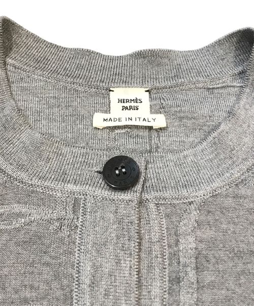 HERMES（エルメス）HERMES (エルメス) カシミヤシルク混丸首カーディガン グレー サイズ:38の古着・服飾アイテム