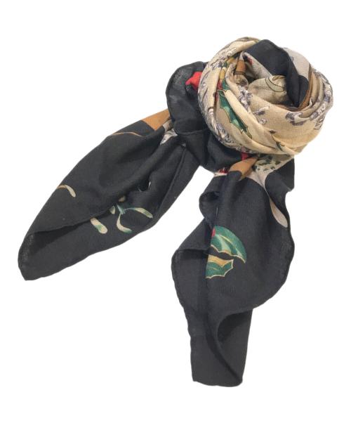 HERMES（エルメス）HERMES (エルメス) シルクカシミヤスカーフ　aq11186　カレ90 ブラックの古着・服飾アイテム