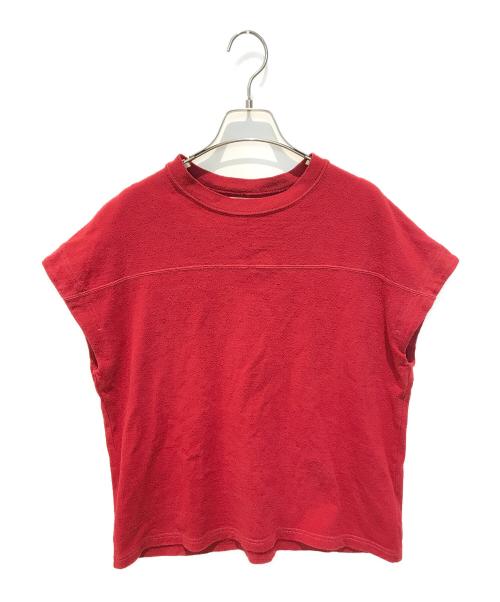 BLURHMS（ブラームス）blurhms (ブラームス) コットンシルクネップフットボールフレンチスリーブTシャツ　BHSW24S10 レッドの古着・服飾アイテム