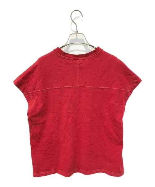 BLURHMS（ブラームス）blurhms (ブラームス) コットンシルクネップフットボールフレンチスリーブTシャツ　BHSW24S10 レッドの古着・服飾アイテム