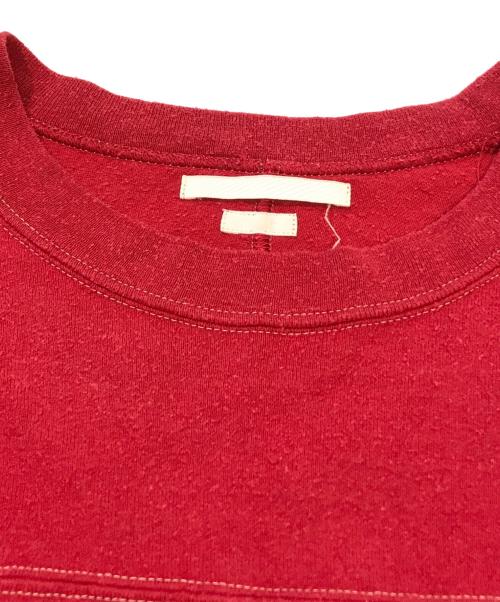 BLURHMS（ブラームス）blurhms (ブラームス) コットンシルクネップフットボールフレンチスリーブTシャツ　BHSW24S10 レッドの古着・服飾アイテム