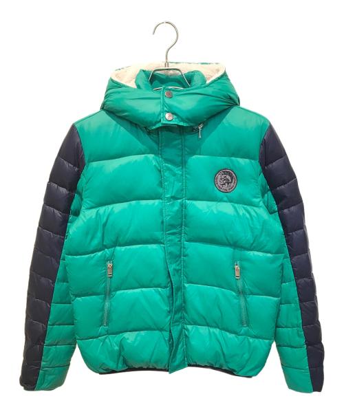 DIESEL（ディーゼル）DIESEL (ディーゼル) ダウンジャケット グリーン×ネイビー サイズ:16(KIDS)の古着・服飾アイテム