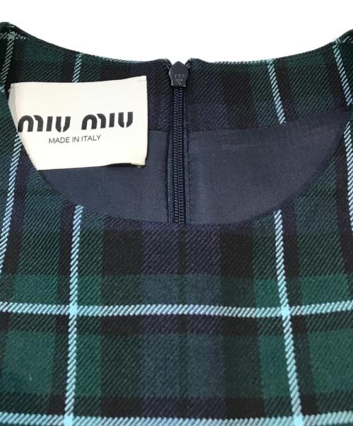MIU MIU（ミュウミュウ）MIU MIU (ミュウミュウ) タータンチェックミニドレス　MF4613 グリーン サイズ:40の古着・服飾アイテム