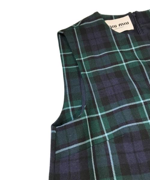 MIU MIU（ミュウミュウ）MIU MIU (ミュウミュウ) タータンチェックミニドレス　MF4613 グリーン サイズ:40の古着・服飾アイテム