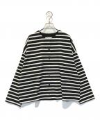 BEARDSLEYビアズリー）の古着「スナップボタンボーダーカーディガン」｜ホワイト×ブラック