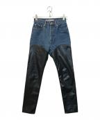 JOHN LAWRENCE SULLIVANジョン ローレンス サリバン）の古着「ヴィーガンレザーバイカラーパンツ」｜インディゴ×ブラック