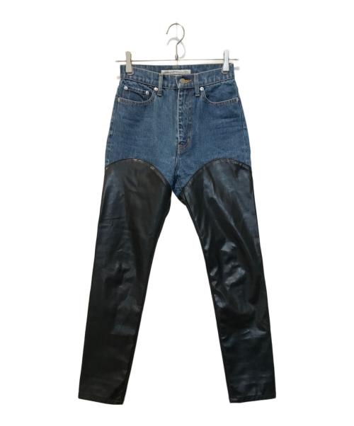 JOHN LAWRENCE SULLIVAN（ジョン ローレンス サリバン）JOHN LAWRENCE SULLIVAN (ジョン ローレンス サリバン) ヴィーガンレザーバイカラーパンツ インディゴ×ブラック サイズ:Sの古着・服飾アイテム